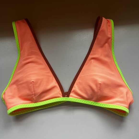 Aerie Orange Bikini Top with Neon Green Trim - Picture 1 of 3